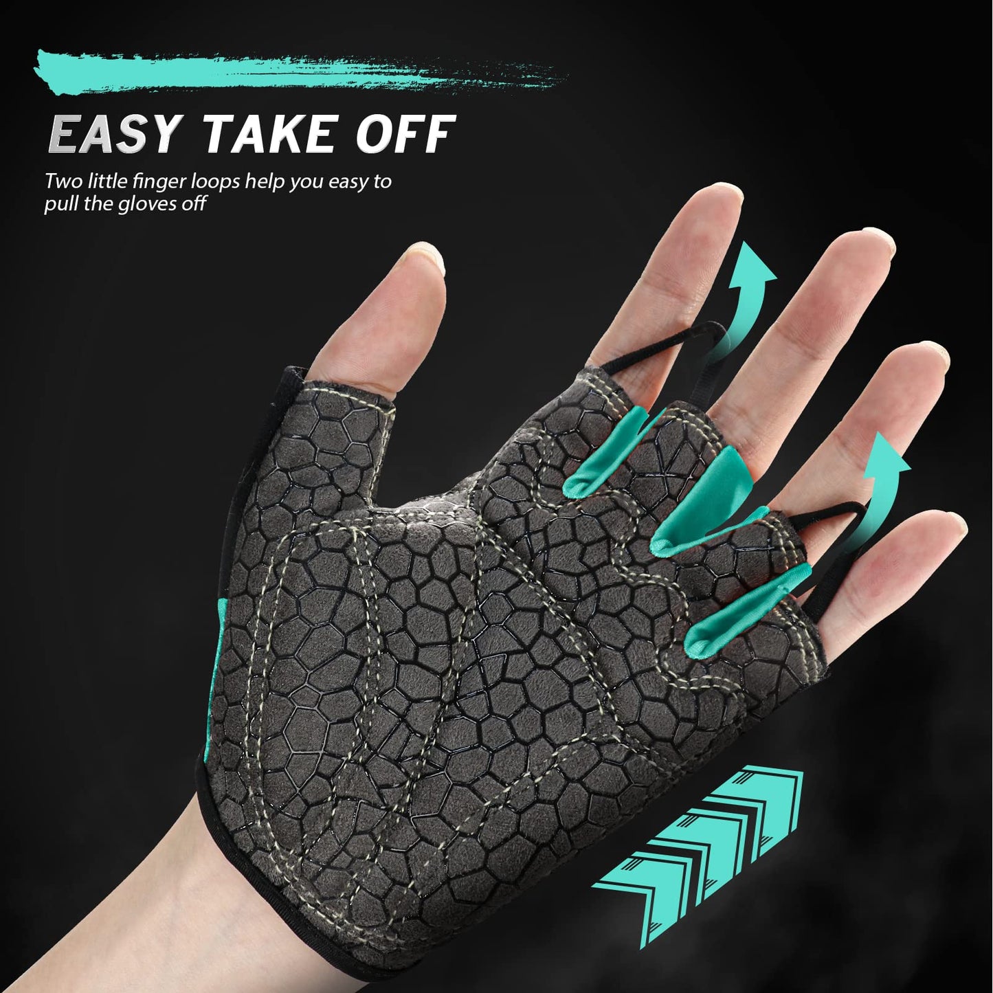 HTZPLOO Bike Gloves for Men Women with Anti-Slip Shock-Absorbing Pad, Light Weight Half Finger Gloves for Cycling Workout Training Outdoor (Celeste, Medium)