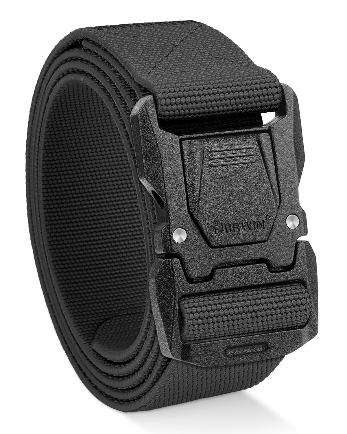 FAIRWIN Tactical Belt Men, 1.5" Stretch Nylon Web Military Hiking Rigger Work Belts with Quick-Release Seatbelt Buckle