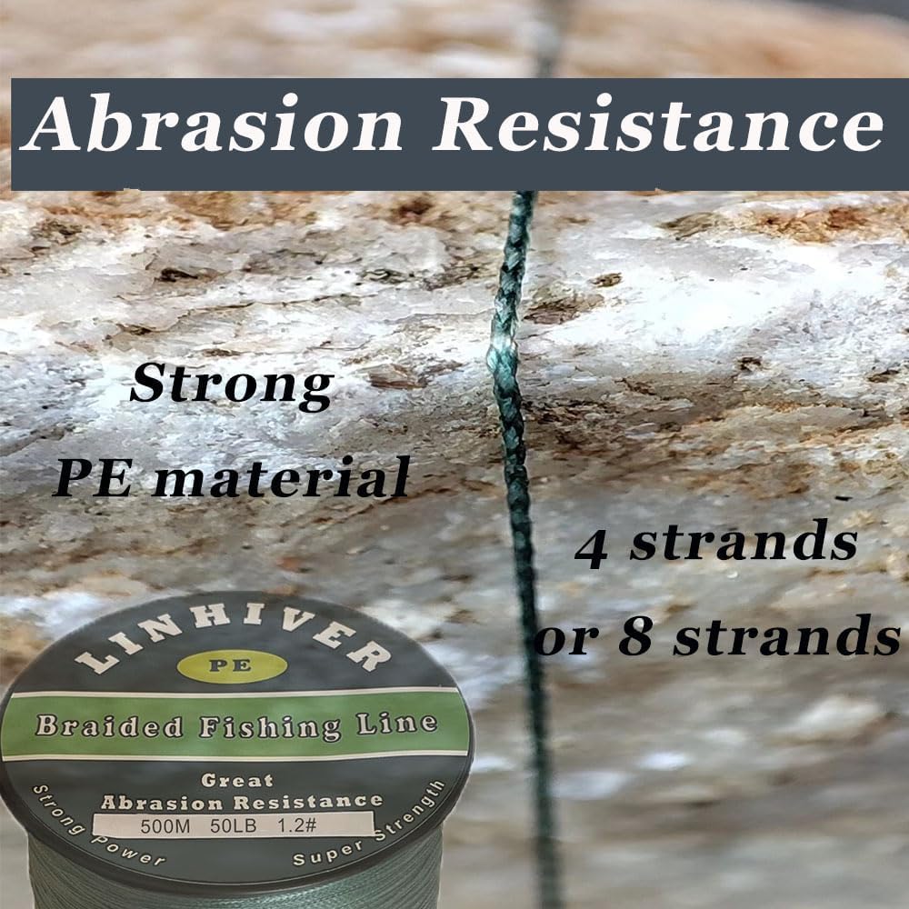 LinHiver Braided Fishing Line, Strong Power, Great Abrasion Resistance, Thin Diameter, No Stretch, Low Memory and High Sensitivity(328Yds, 10LB, 4 Strands, Dark Green)