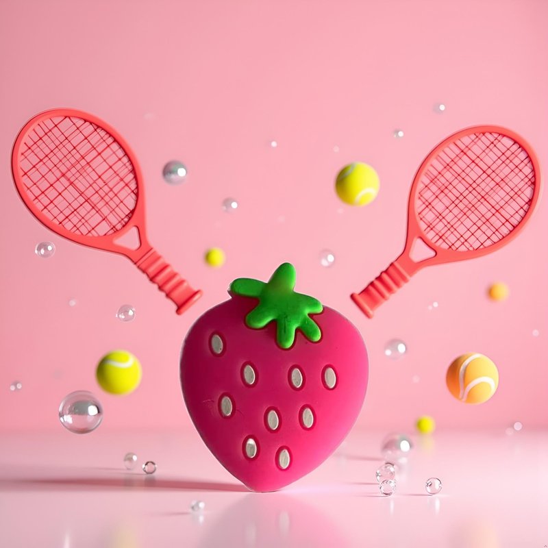 Myuiao Jinshining Pink Strawberry Tennis Racket Vibration Dampener Soft Silicon Racket Dampener Cartoon Shape Tennis Racquet Shock Absorbers Tennis Racket for Racquetball