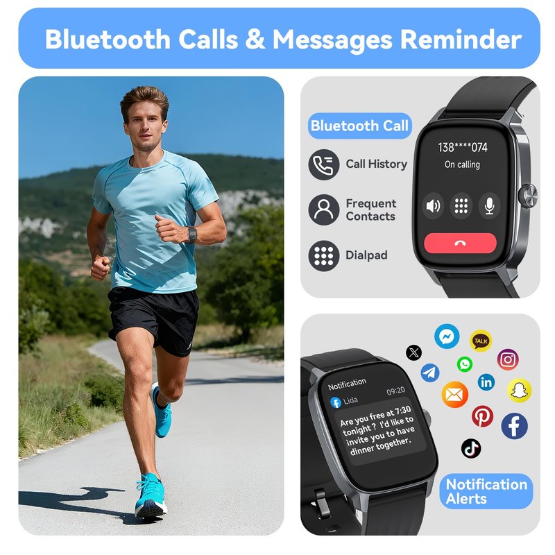 Imzuc Pedometer Watch for Men Women Android & iPhone, 1.85" Retina Display with Answer/Make Calls, Smart Watch with Pedometer, Calories & Step Counter, Waterproof Heart Rate/Sleep/SpO2 Monitor