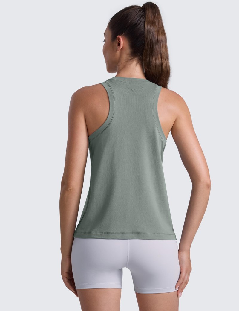 CRZ YOGA Cotton-Blend Workout Racerback Tank for Women Athletic High Neck Breathable Tops Casual Basic Sleeveless Shirts Grey Sage Medium
