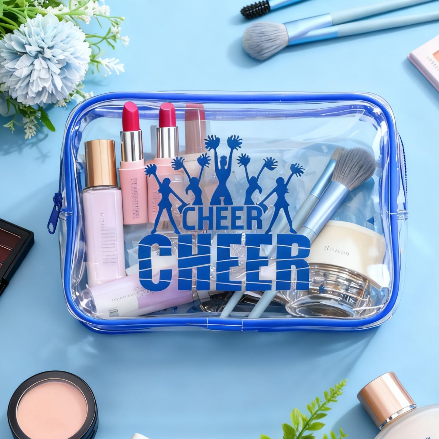 20 Pcs Cheer Goodie Bags Cheer Snack Bags for Team 7 X 5 '' Pvc Cheerleader Gifts Bulk Waterproof Portable Cheerleader Tote Cheerleading Travel Duffel Packet for Teammate Party Party Supplly(Blue)