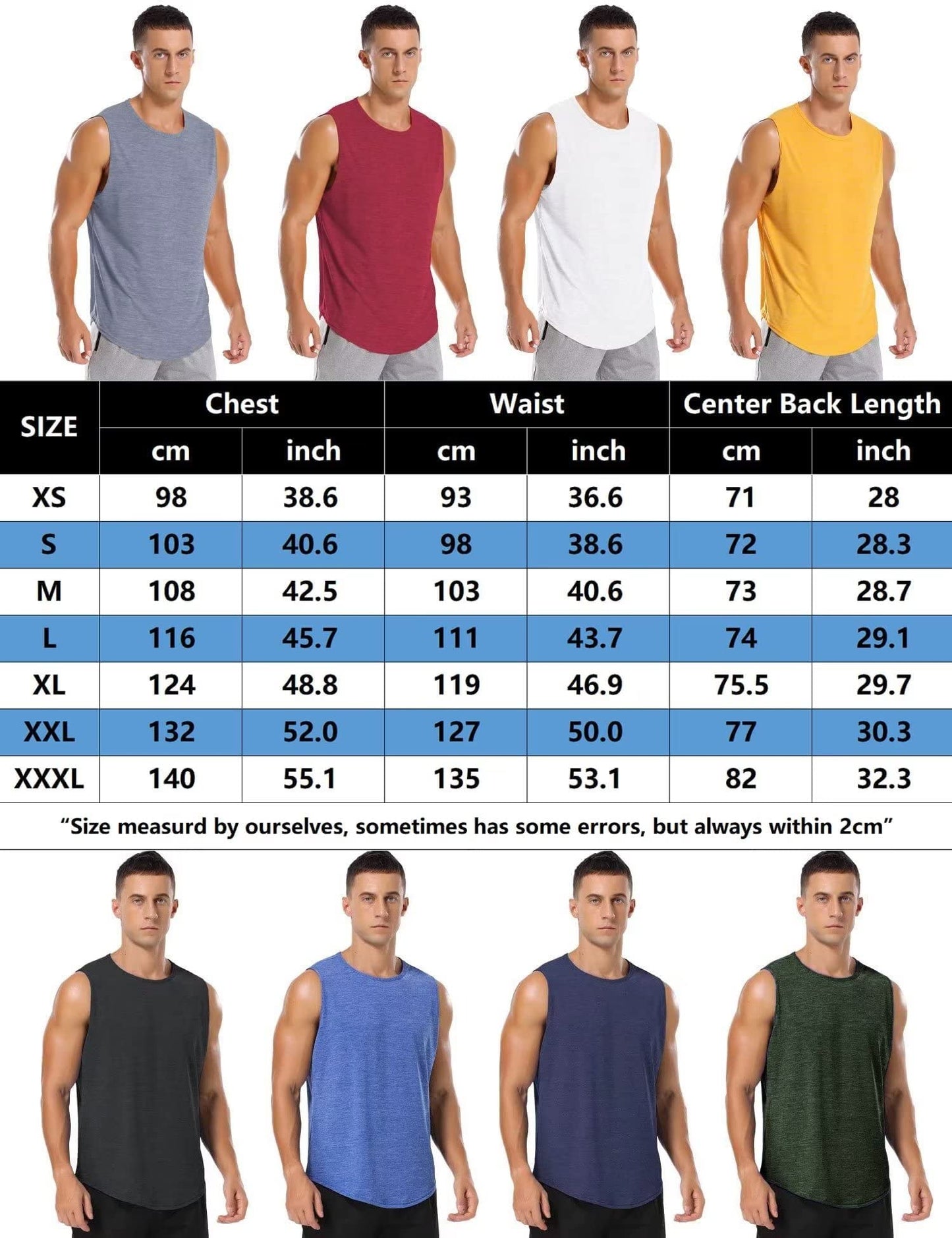 Amussiar Men's 3 Pack Tank Tops Running Sleeveless Gym Shirts Fitness Workout Muscle Tee Shirts (Black/Grey/Blue Large)