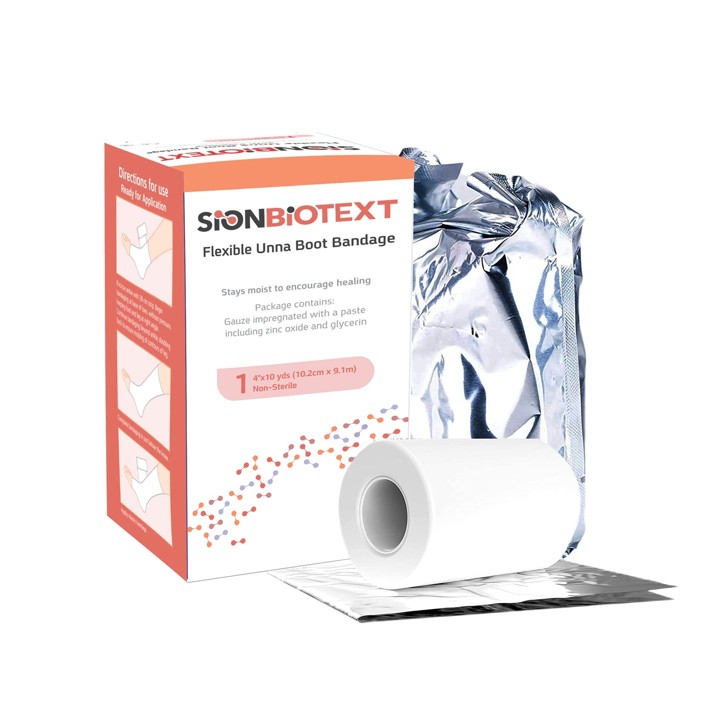 Sion Biotext Unna Boot Zinc Flexible Compression Bandage Maintain Moist Healing Environment Medical Dressing Wrap Gauze EMS First Aid Supplies 4 Inches X 30 Foot Roll