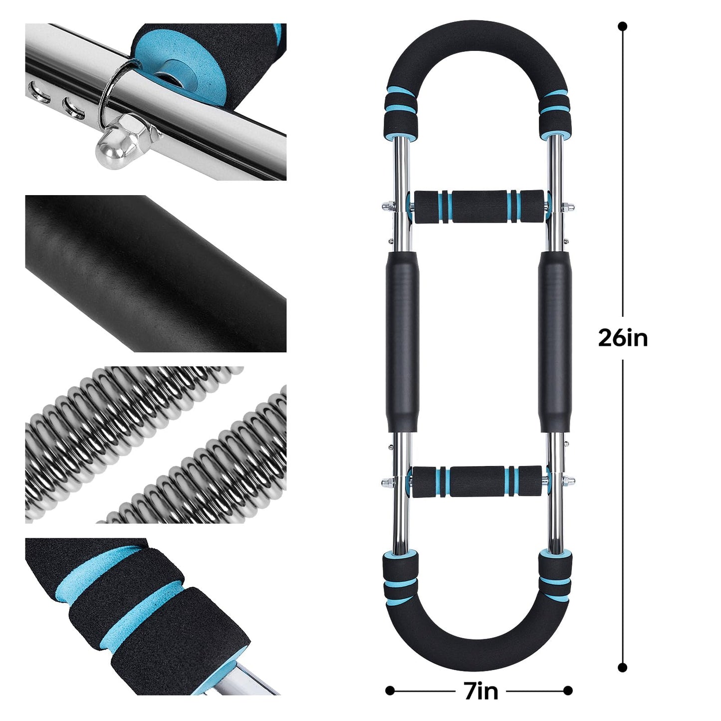 Twister Arm Trainer, 60-100lb Adjustable Chest & Arm Workout Tool, Compact Twister Arm Strengthener, Portable Power Twister Bar with Snap - Together Detachable Design for Fitness Anywhere(Blue)