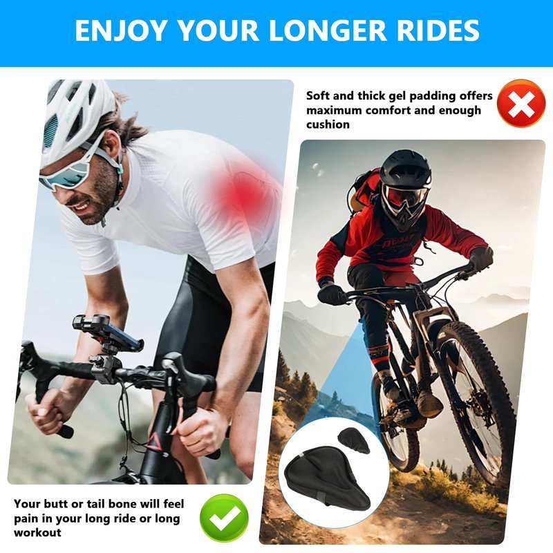 QBXMY7 Bike Seat Cushion, Waterproof Gel Bike Seat Cushion Cover - Soft Padded Comfort for Men & Women