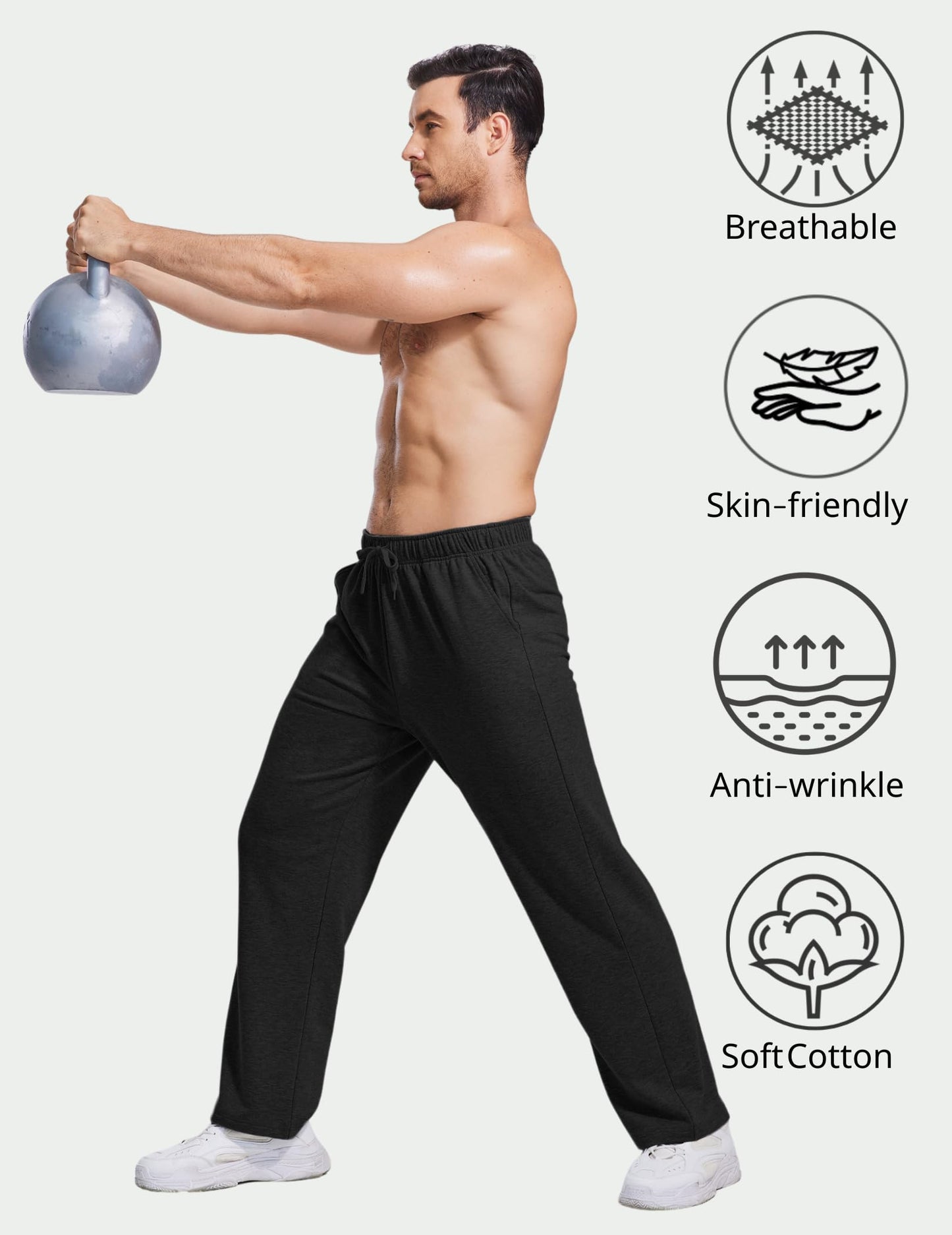 PINSPARK Men's Lightweight Sweatpants Cotton Yoga Pants Baggy Sweat Pants Open Bottom Lounge Jogger Sweatpants with Pockets