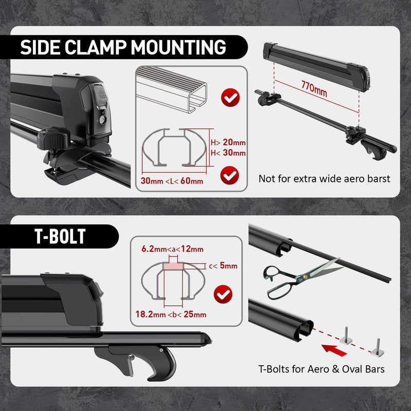 CRINDAR Ski & Snowboard Rack for Car Roof, Fishing Rod Rack, 27.5'' Loading Width Fits 6 Pairs of Skis or 4 Snowboards, Aluminum Roof Rack with Lock & Rubber Padding