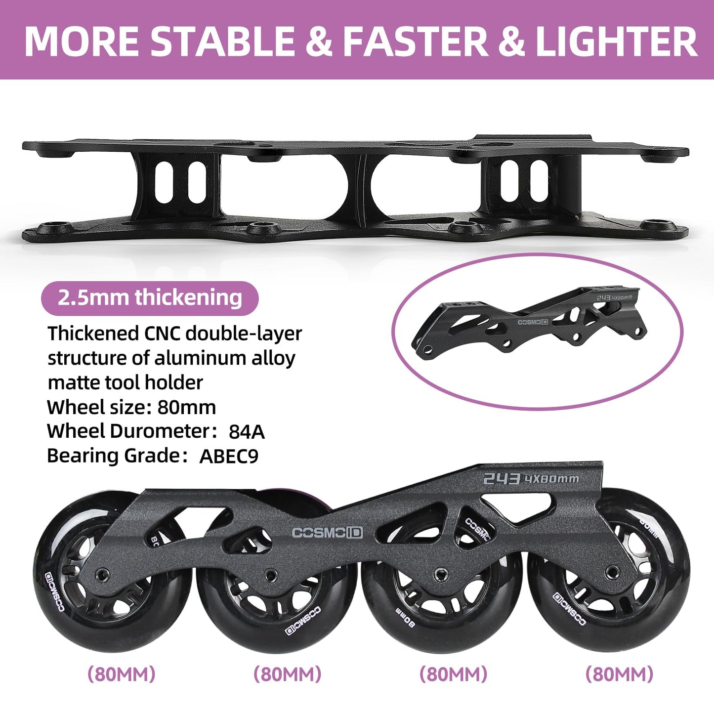 Professional Inline Skates for Women Men, COSMOID Roller Skate Blades Adult Male Female, Size 5-13，Professional Fitness Roller Skates Blades for Unisex (Black, USM10.5-11/USL11-11.5)
