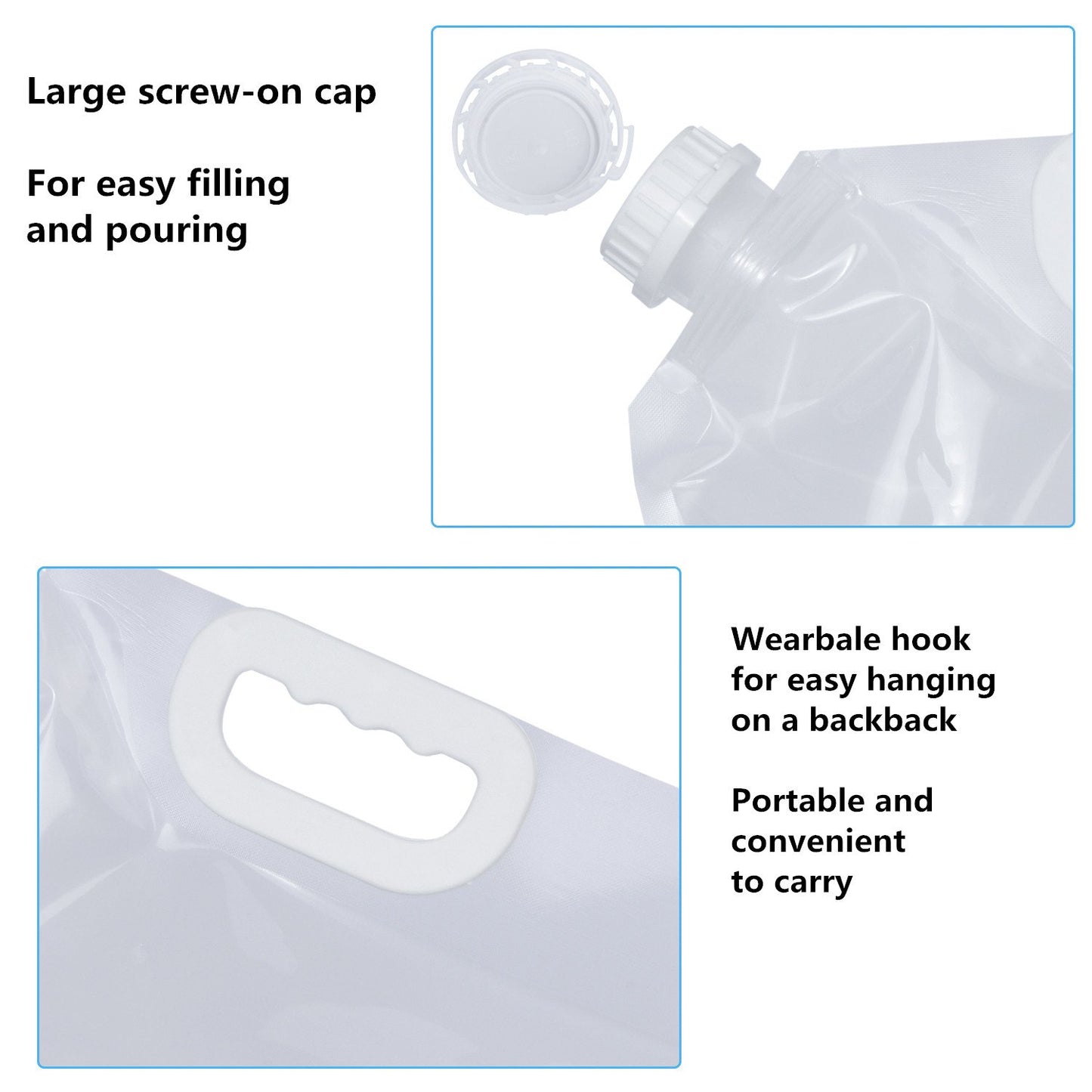 Collapsible Water Tank Container 4 Pack 5L BPA Free Plastic Water Carrier Portable Water Tank Lightweight Space-Saving Outdoor Folding Water Bag for Sport Hiking Camping Riding Mountaineer-Clear