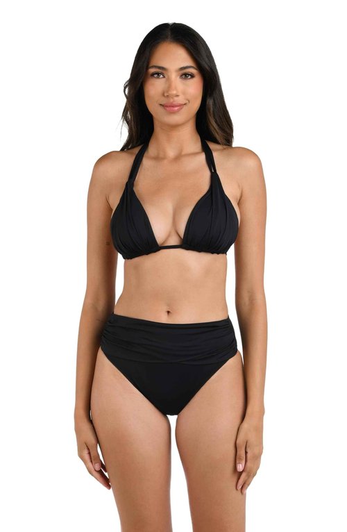 La Blanca Women's Standard Island Goddess Banded Mid Waist Pant Bikini Swimsuit Bottom, Black, 6