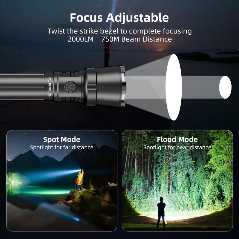 klarus EP12 Ultra Bright 30W 2000LM Zoomable Flashlight 2460 Feet Long Throw Adjustable Focus Floodlight Spotlight