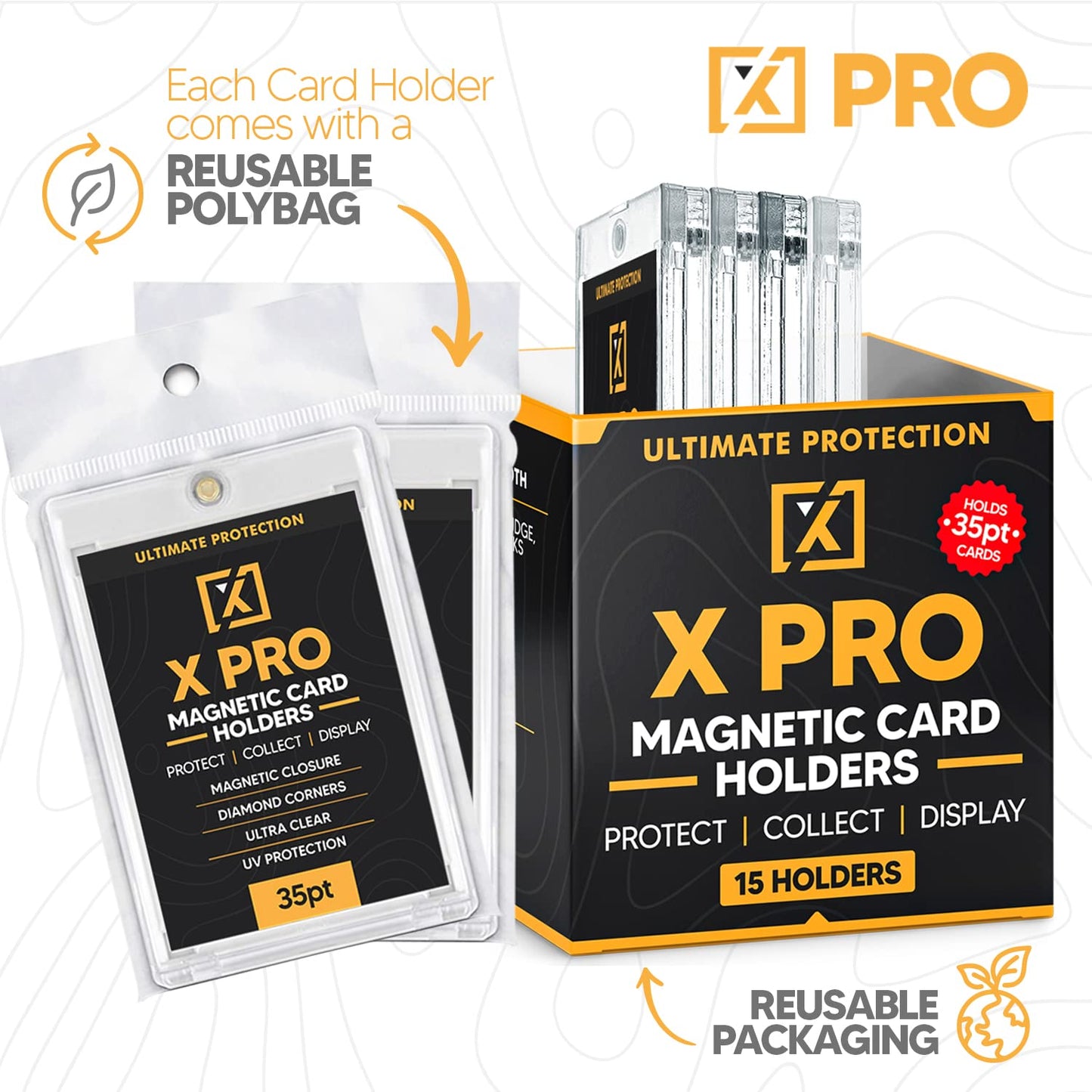 X PRO 35PT Magnetic Card Holder [15/25 Pack] - One Touch Card Holder | Trading Card Protectors | Baseball Card Protectors | Trading Card Case | Cleaning Cloth Included