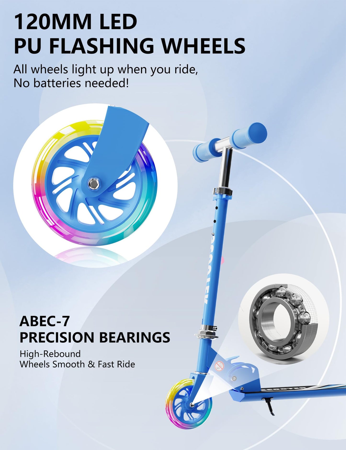 Scooter for Kids Ages 3+, Kids Kick Scooter with Led Light Up, Girly Pink Scooter with 3 Levels Adjustable, Lightweight Foldable Scooter for Boys&Girls Christmas Birthday Gift