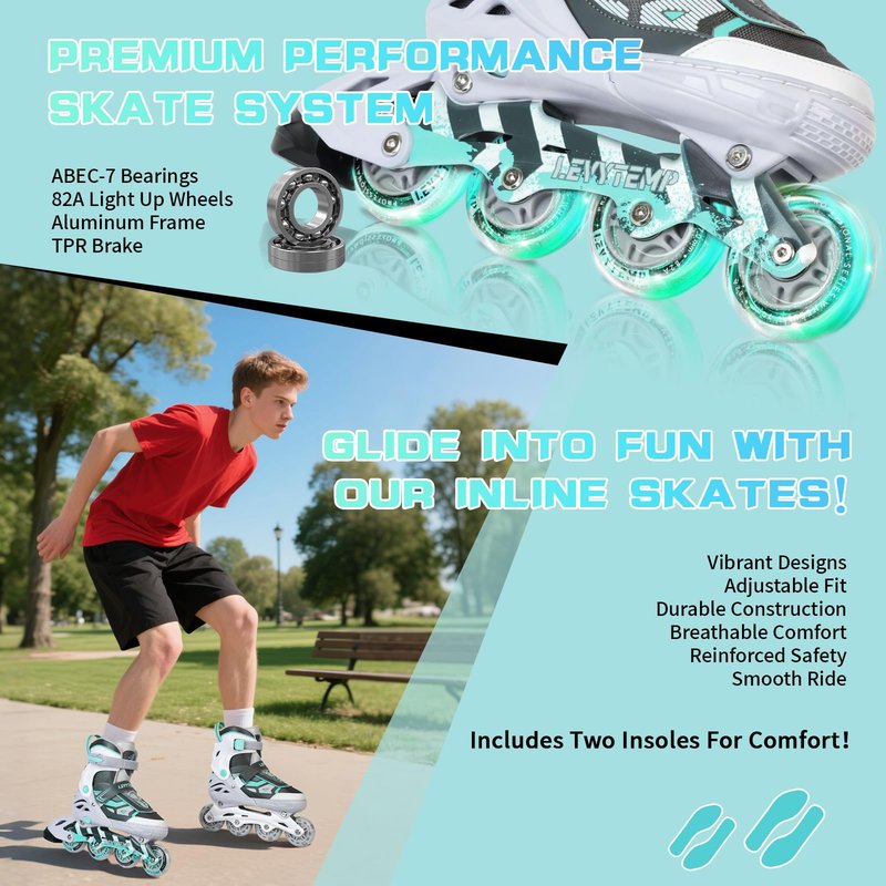 LEVYTEMP Adjustable Inline Skates for Kids and Adults, Outdoor Beginner Roller Skates with All Light Up Wheels for Girls, Boys, Men and Women