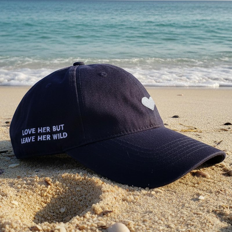 ATTICUS Poetry Hat, Embroidered Brushed Cotton Women’s Baseball Hat Unisex Fit, Adjustable One Size (Heart Navy)