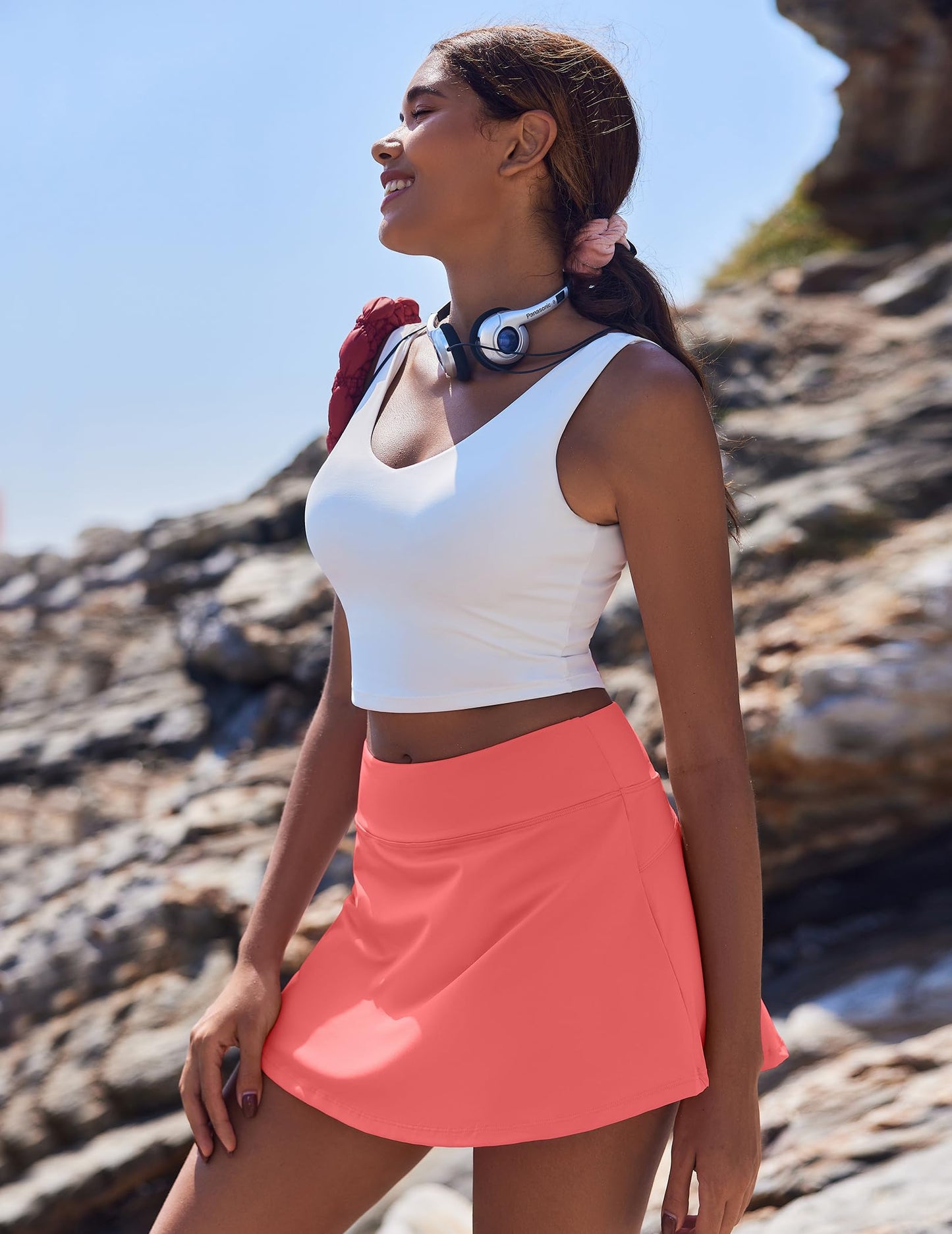 PINSPARK Tennis Skirt Pleated Golf Skorts for Women Workout Tummy Control Athletic Skirts with Pockets,Porcelain Rose Small