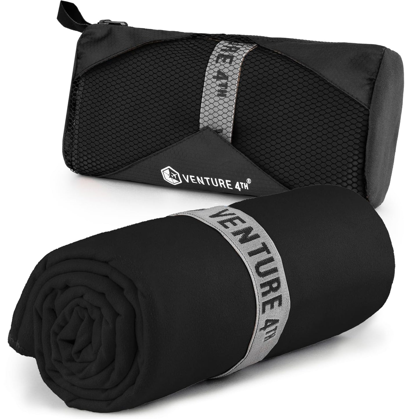 VENTURE 4TH Quick Dry Towel - Microfiber Travel Towel for Camping, Hiking, Gym, Beach - Lightweight, Packable, Compact Backpacking Companion - Black Medium