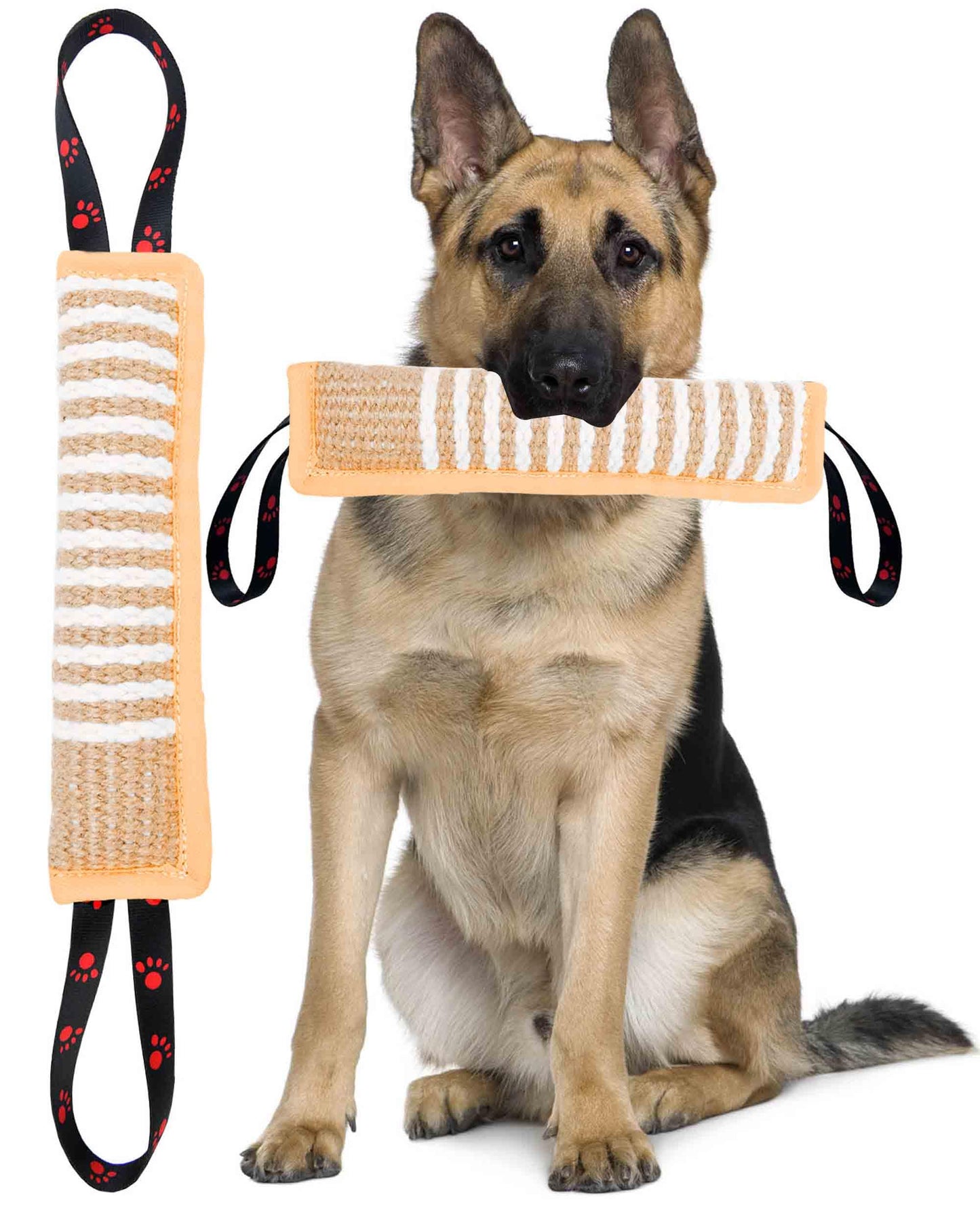 Clysoru Dog Tug Toy Tough Jute Bite Pillow Lasting Training Equipment Puppy to Large Dogs Interactive for Large and Small (Brown Footprint)