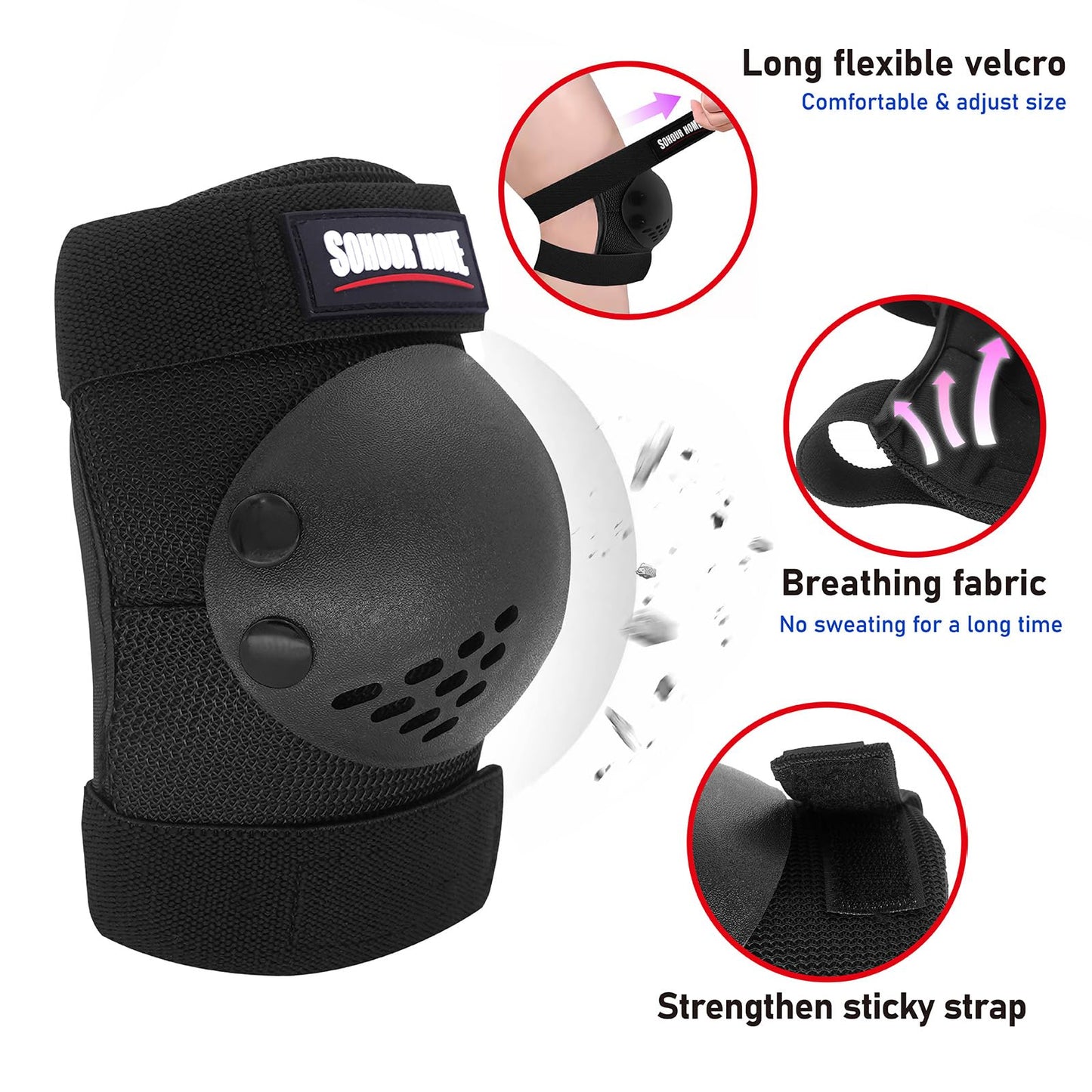 SOHOUR HOME Kids/Youth Knee Pads Elbow Pads Wrist Guards 3 in1Protective Set, for 3-15 Years Child Roller Skates, Cycling, Inline Skating, Skateboard, BMX Bike, Balance Bike, Scooter Riding Sports