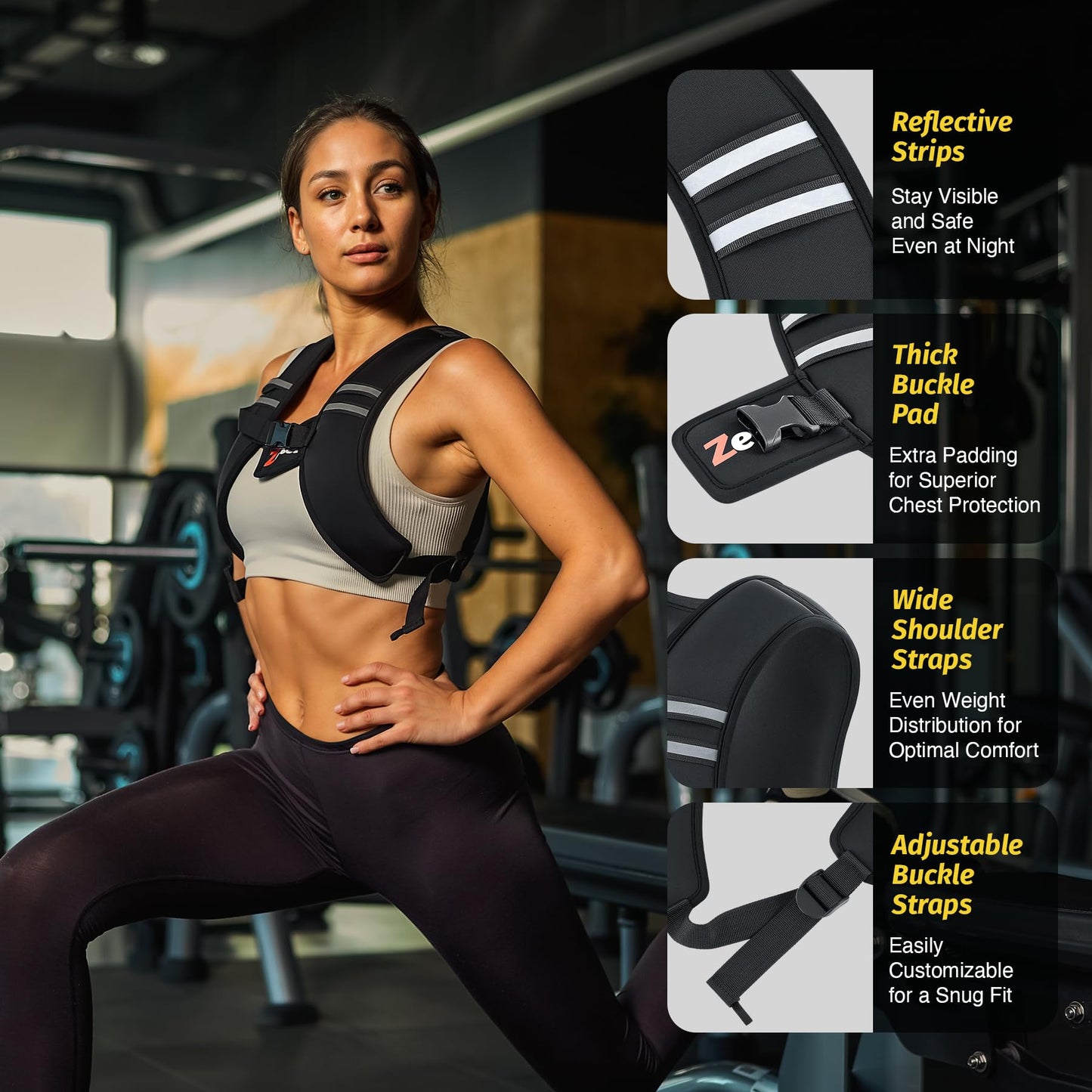 ZELUS Weighted Vest, Washable Z-Fit Soft Iron Weighted Vest for Women and Men, 5/10/15 lb Weight Vest with Reflective Strips & Adjustable Straps, Ultra Thin Weight Vest for Gym Strength Training (10lb) Dark