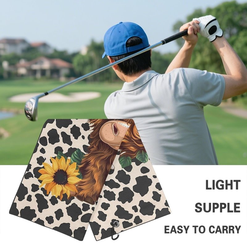 Knextrepoy Cute Highland Cow Golf Towels Workout Gym Towel for Men Women Cow Print Portable Golf Towel for Golf Bag to Remove Sand, Mud, Dirt and Sweat