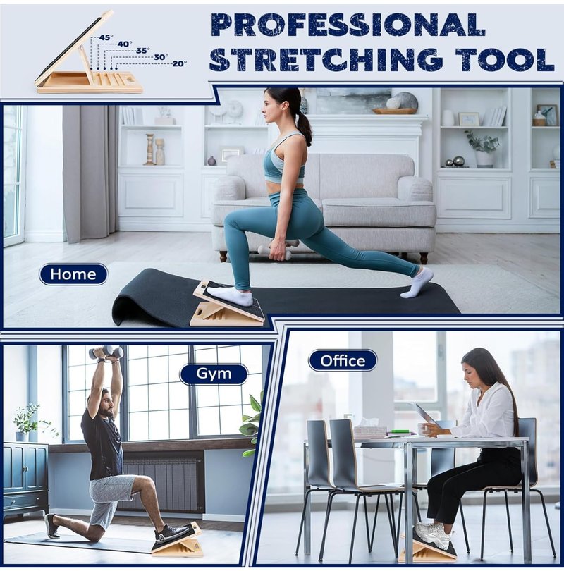 SSHAZ SPOT Professional Wooden Slant Board for Calf Stretching, Portable & 360° Balance Board, Adjustable 5–6 Angle Calf Stretcher with Carry Handle, Non-Slip 300LBS Physical Therapy Board for Knees