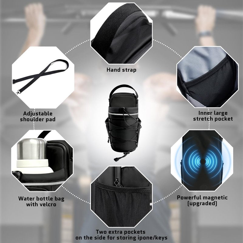 Alfredx Magnetic Gym Bag for Men & Women, Superior Strong Magnetic Gym Water Bottle Bag with Bottles up to 50 Oz, Sports Water Bottle Holder, Crossbody Bag for Workouts, Travel, Fitness