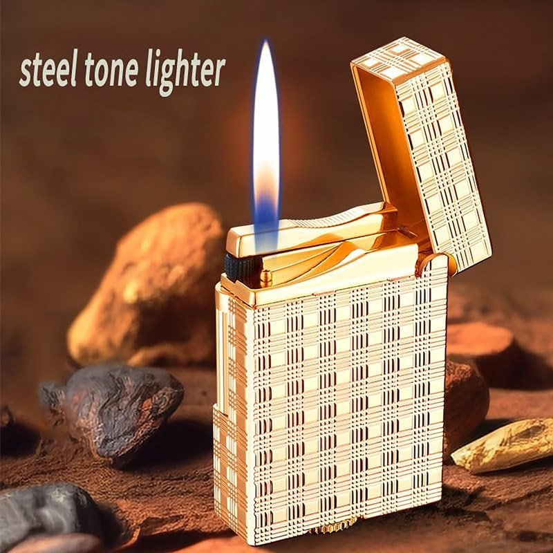 Classic Brushed Gas Lighters, Zinc Alloy Refilled Butane Lighter, Side Wheel Frosted Lighter, Adjustable Flame Flip Lighters, for Outdoor, Camping, Men's Gifts (Black)