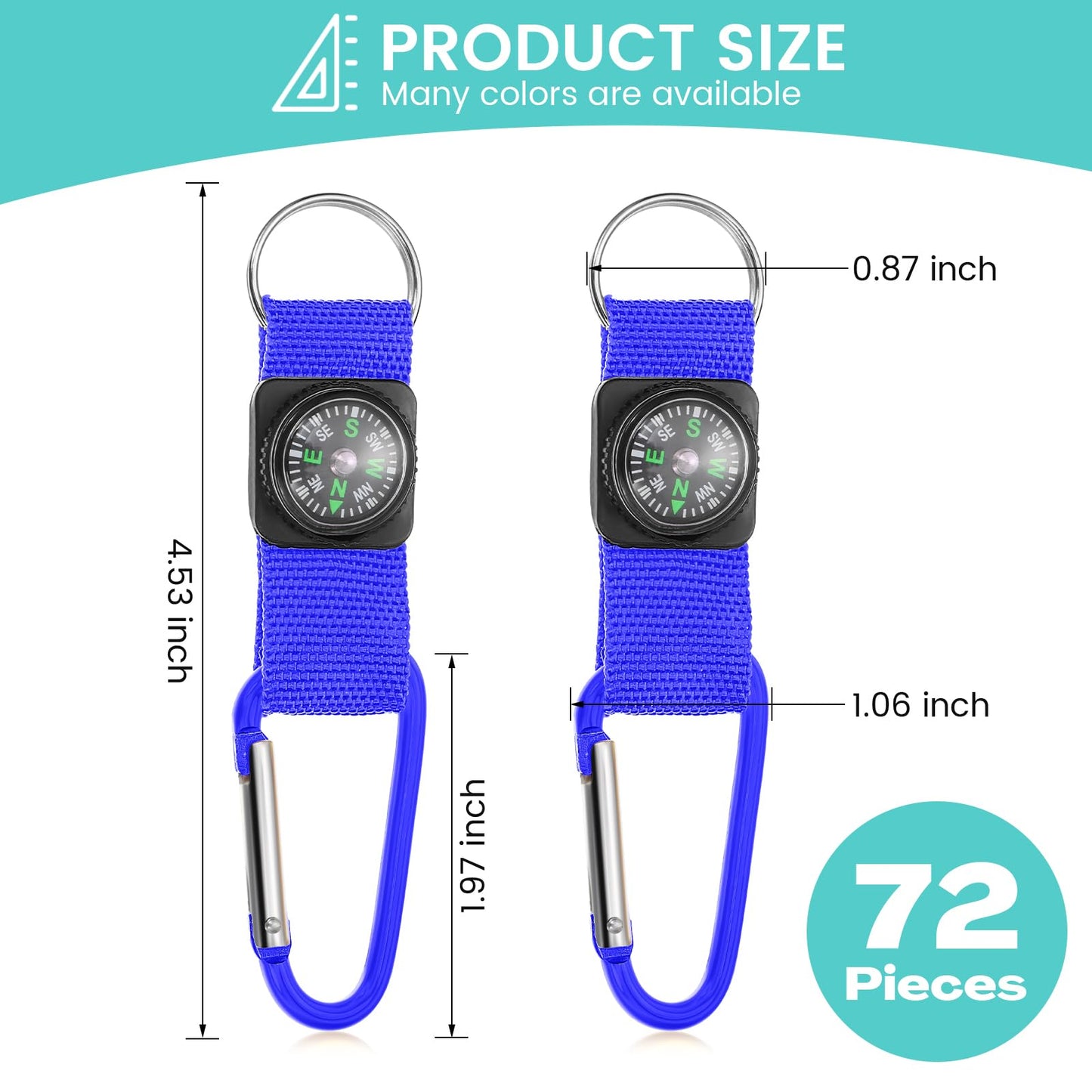 Toodoo 36 Pieces Compass for Kids Bulk Metal Mini Compass Keychain Hiking and Survival Adventure Camping Belt Clips Theme Birthday Party Favors for School Outdoor Hiking