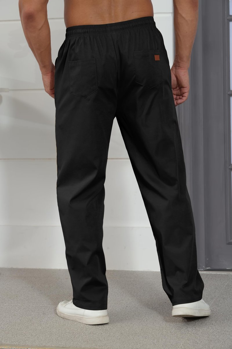 Mens Casual Jogger Pants Relaxed Fit Cargo Pants Drawstring Sweatpants Hiking Outdoor Twill Sport Pants Black 4XL