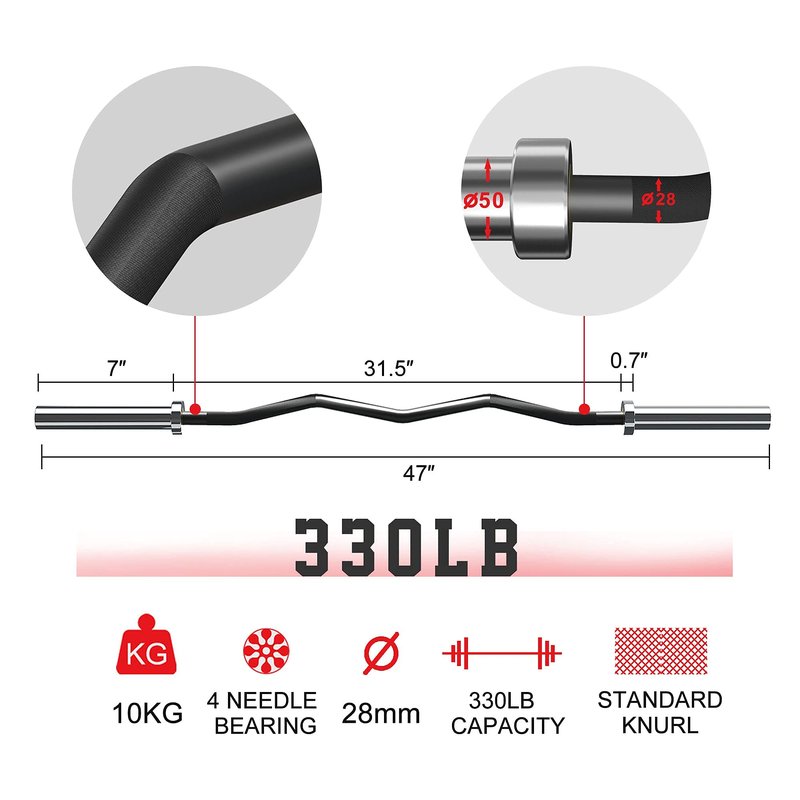 Elevens Olympic Training Barbells Curl Bar 330LBS/400LBS/700LBS /1000LBS/1200LBS/1500LBS Weight Capacity Available,Workout Barbell Super Suitable for Weightlifting, Hip Thrusts,Squats and Lunges(Black/330LBS）