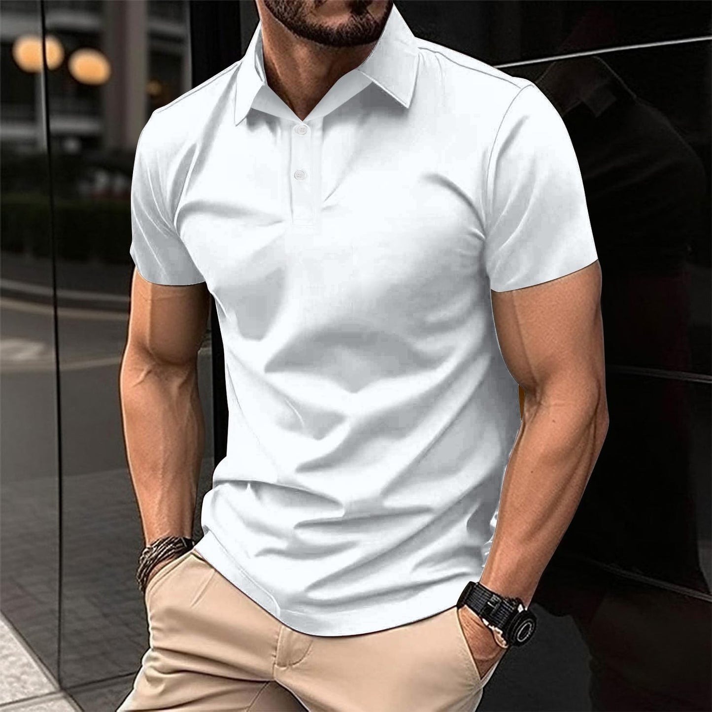 Generic Classic Polo Shirts for Men Casual Premium Short Sleeve Fitted Golf Tshirt Summer Business Collared Work Tops Lightweight Tee White, Medium