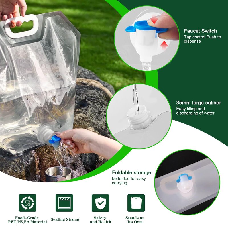 Cooltto 2 Pack 2.6 Gallon Premium Collapsible Water Container Bag, BPA Free Food Grade Clear Plastic Storage Jug, No-Leak Freezable Fold-able Water Bottle for Camping, Hiking, Backpacking, Emergency