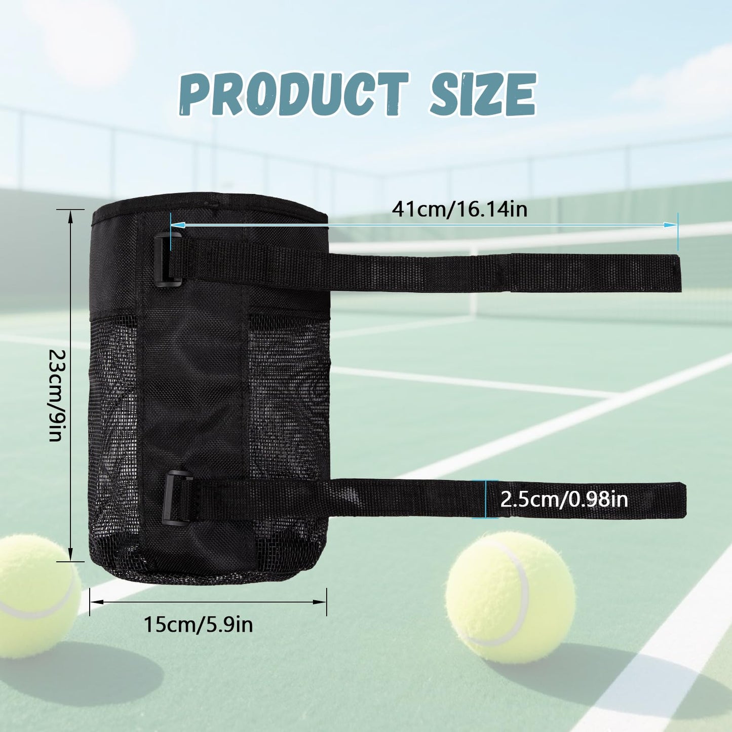 YTDYQFLZH Adjustable Pickleball Ball Holder, Nylon Hanging Pickleball Ball Bag Mesh Pouch, Foldable Storage Basket Holds 6-8 Balls, Dual Fastening, Multi-Purpose Use