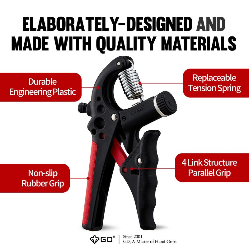 GD GRIP2 Hand Grip Strengthener Adjustable gripper (22~77lbs) Forearm Exerciser Wrist Strengthener Grip Strength Trainer Wrist Strengtheners Grip Trainer RED