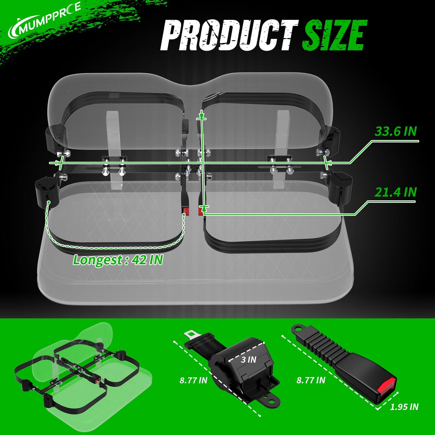 MUMPPRCE 4 Pack Universal Golf Cart Seat Belts, Fits 4-Seats EZGO, Club Car Yamaha Golf Cart, Retractable 2+2/4 Passengers Seat Belts Kit, Front Rear Seat Belts with Bracket