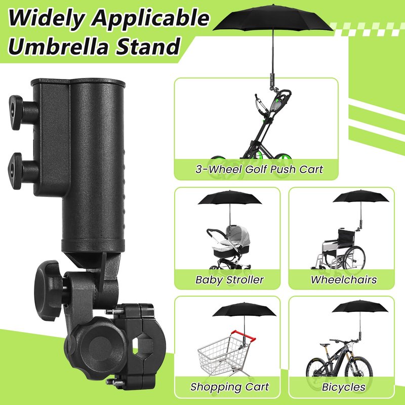 WEIMELL Heavy-duty Golf Push Cart Umbrella Holder 180° Adjustable for Stroller Bicycle Bike Wheelchair Mobility Scooter Beach Chair Windproof Universal Umbrella Bracket