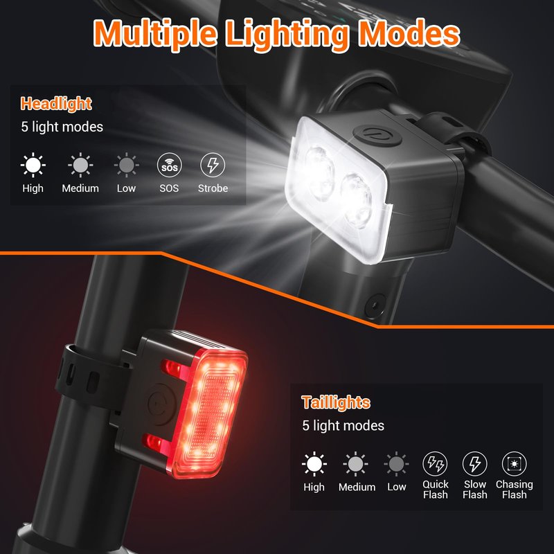 RIDWIND Bike Lights Set Rechargeable, 300 Lumen Bicycle Front and Rear Light, USB Bike Lights for Night Riding, 5+6 Modes, IPX6 Waterproof Cycling Safety Lights