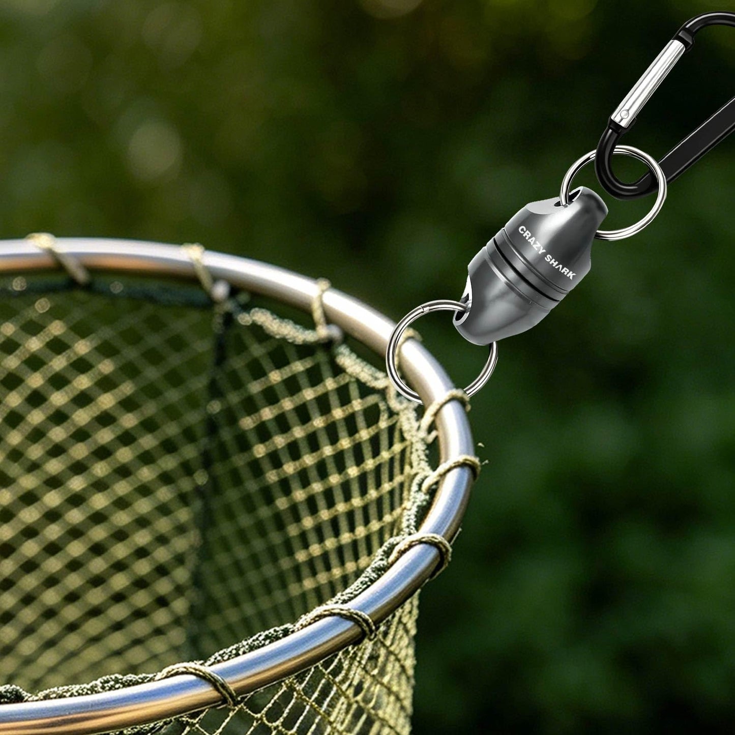 CRAZY SHARK Magnetic Net Release for Fly Fishing, Aluminum Fishing Net Magnet, Fly Fishing Net Holder Retractor with Carabiner Gun Metal