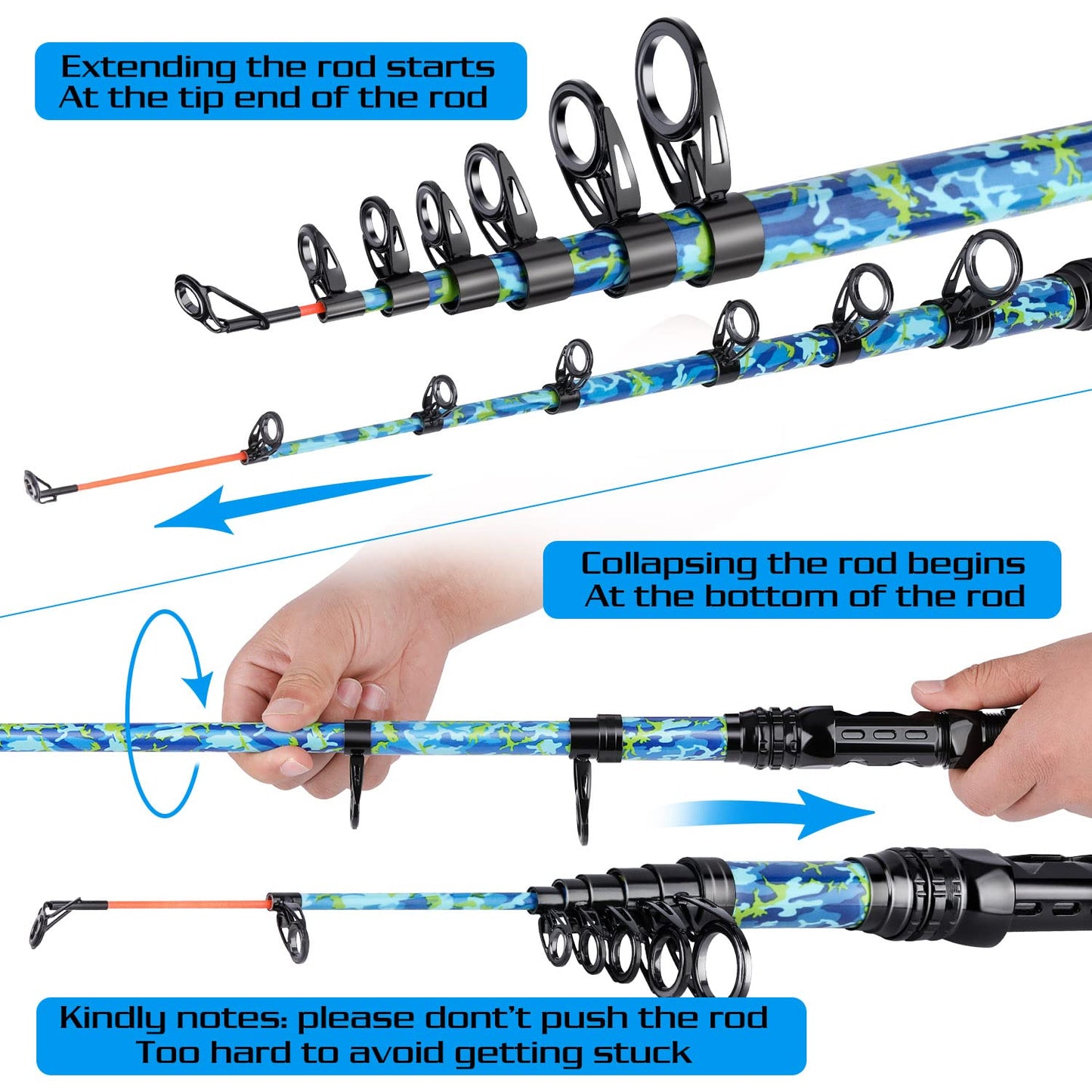 Sougayilang Telescopic Fishing Rod and Reel Combo – Full Kit with Carrier Bag, 11+1 Bearings Spinning Reel, Carbon Fiber Travel Pole for Bass, Trout, Catfish, Redfish – Saltwater Freshwater