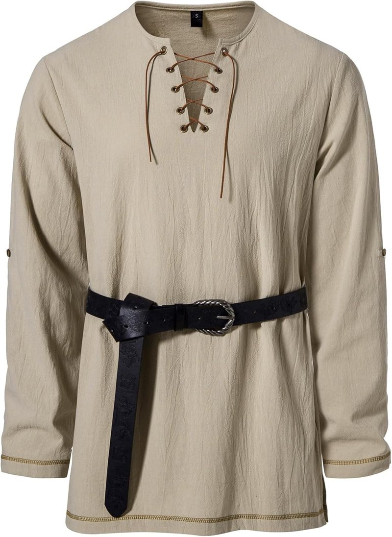 Men's Vintage Lace-Up Cotton Shirt | Pirate Renaissance Viking Costume