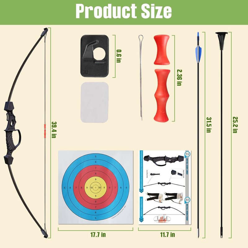 40-Inch Bow and Arrow Set - Ambidextrous Recurve Bow for Teens | 7 Arrows Included, Perfect for Outdoor Games