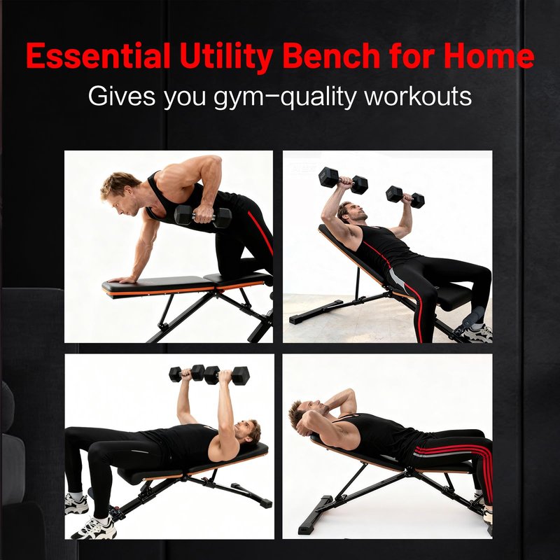 Adjustable Workout Bench for Home Gym – Foldable Weight Bench Incline Decline Flat for Full Body Strength Training | Compact Exercise Bench for Dumbbell & Fitness Workouts by Energi Core