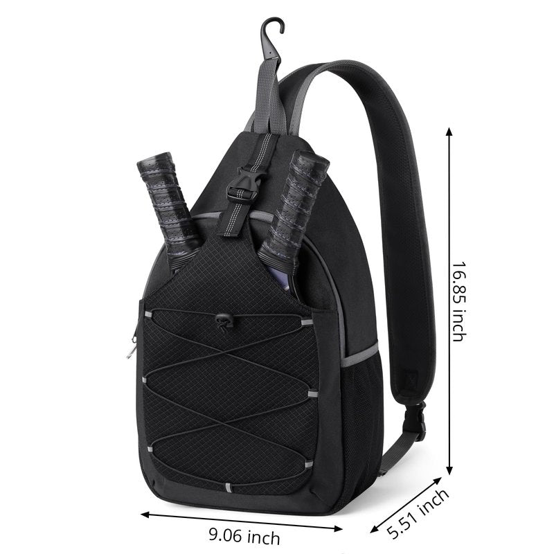 SPOENGRU Pickleball Paddle Bag - Small Adjustable Sling Bag with Fence Hook & Water Bottle Holder