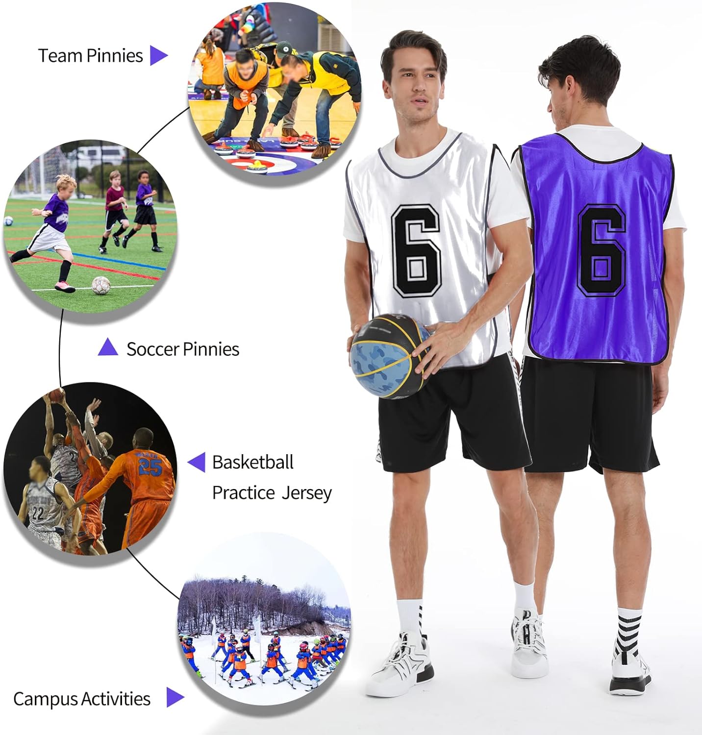 Numbered Sports Pinnies - Practice Vests for Soccer & Basketball | Set of 12 for Youth & Adults