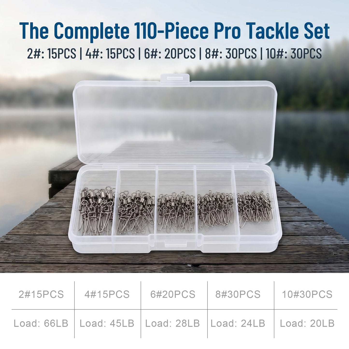 MOBOREST 110PCS Snap Fishing Swivels Stainless Steel Anti-Rust Quick swap