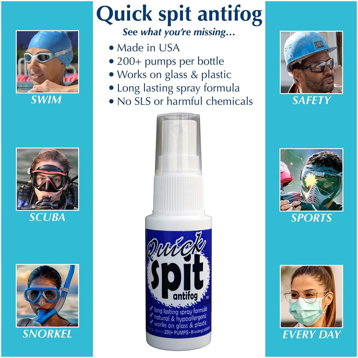 JAWS, Premium Anti-Fog Spray for Eye Glasses, Mirrors, Plastic Windows, Swim Goggles , Diving Masks- Quick and Long-Lasting Glass Anti Fog Quick Spit Spray, 1 oz. (pack of 1)