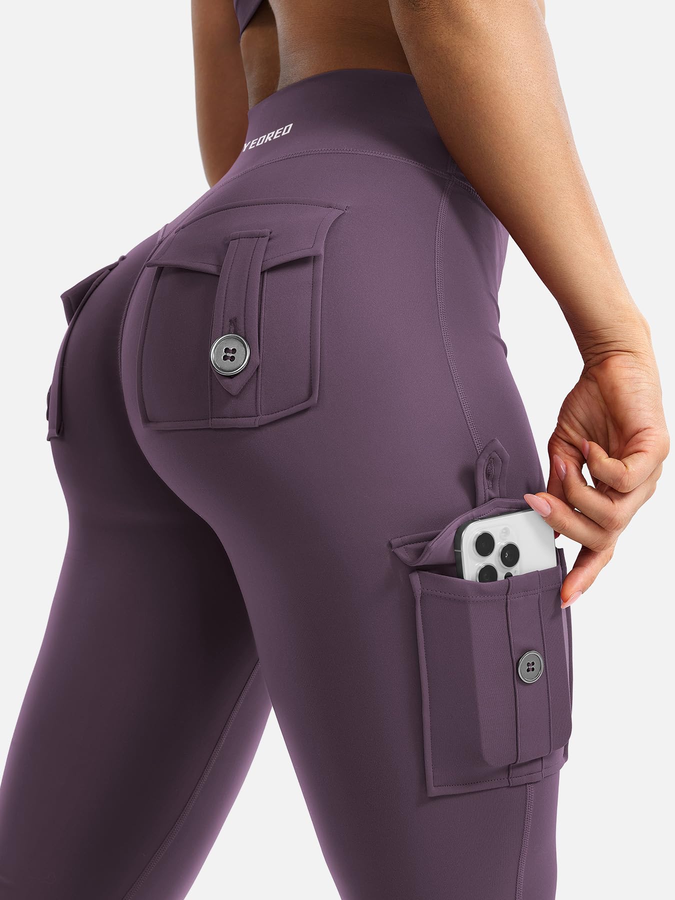 YEOREO CoreFlex Women Workout Flare Leggings with Pockets Hidden Scrunch High Waisted Cargo Gym Yoga Leggings Dark Berry XS